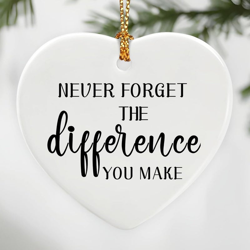 Jocidea Never Forget The Difference You Make - Leaving Gifts for Work Colleagues, Thank You Gift, Inspirational & Appreciation Gifts for Teacher, Friend, Coworker, Retiree, Ceramic Christmas Ornament - Image 1